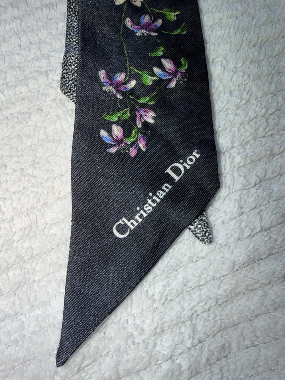 Dior Black Floral Silk Twill Hair & Bag Scarf - Picture 5 of 9